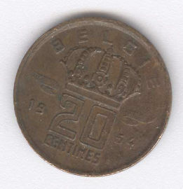 Bélgica 20 Centimes de 1954